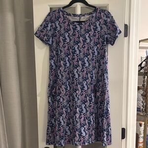 Lilly Pulitzer Blue and Pink Short Sleeve Leopard Print Midi Dress